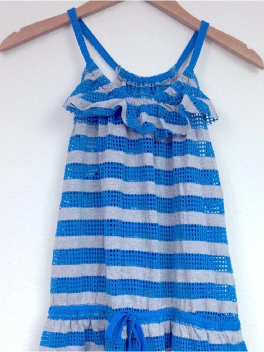 3/$25 Justice Swim Girl Blue Gray Stripe Perforated Dress Size 14 Beach Vacation